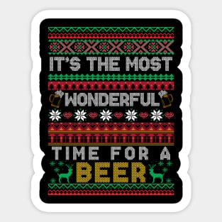 It's The Most Wonderful Time For A Beer Ugly Christmas Sweater Xmas Sticker